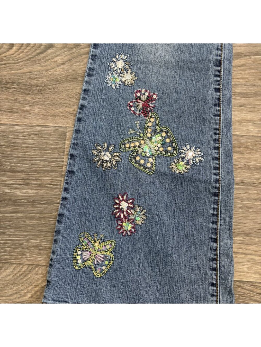 Daniel Y2K Embroidered Sequin Bootcut Jeans 11-12 Butterfly Floral Whimsy Denim - Picture 7 of 16